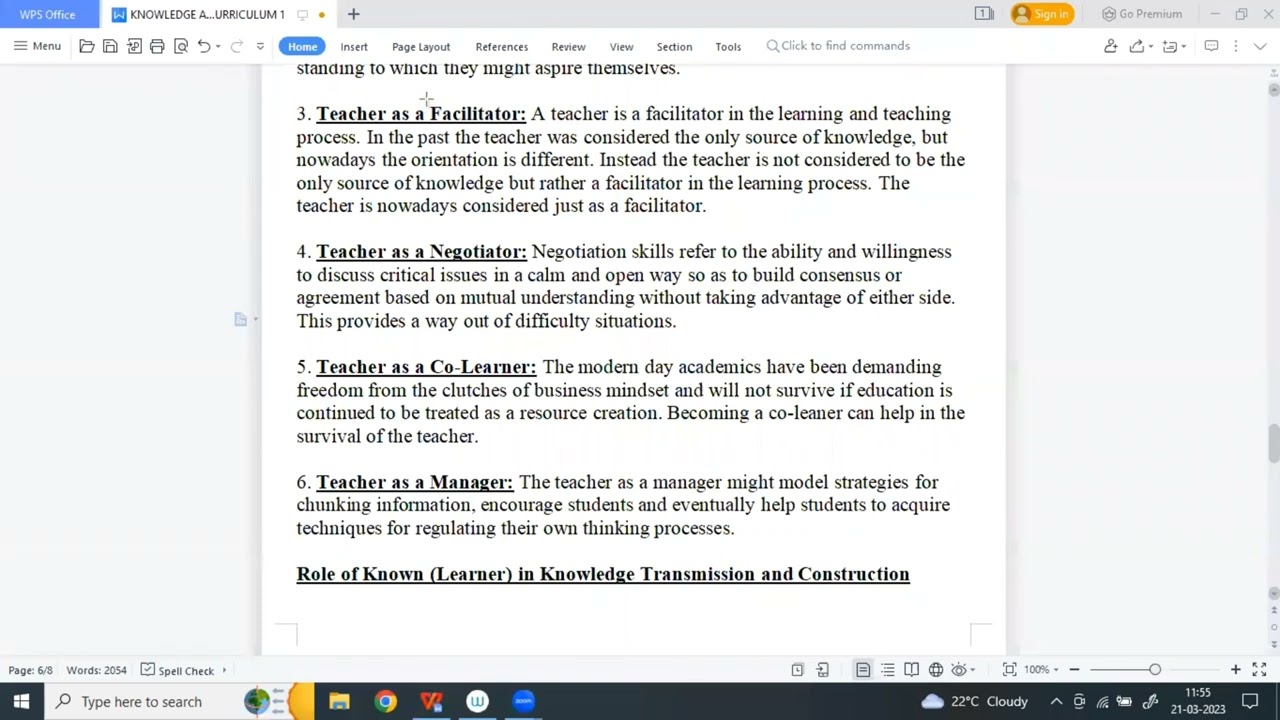 Describe the relative roles of the knower and known in knowledge transmission and construction|CRSU|