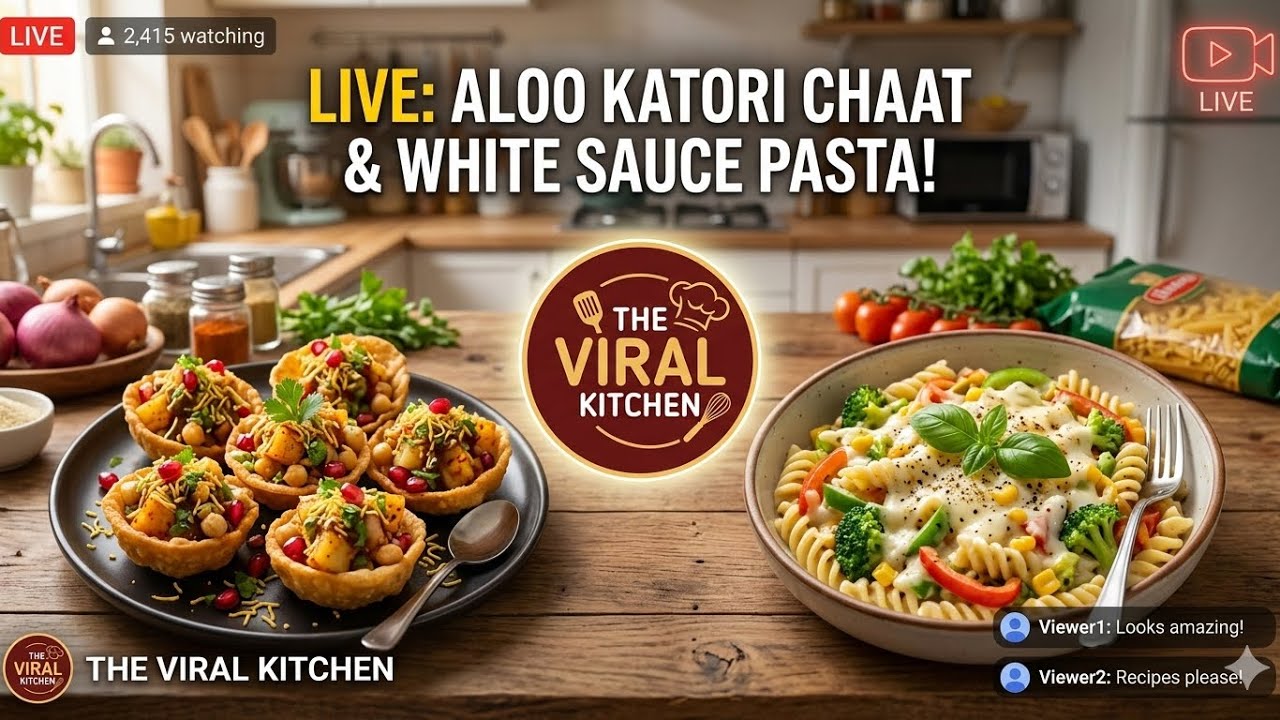 Hello dosto aaj live me banega aloo katori chaat & white sauce pasta 🍝😍 #youtube #theviralkitchen