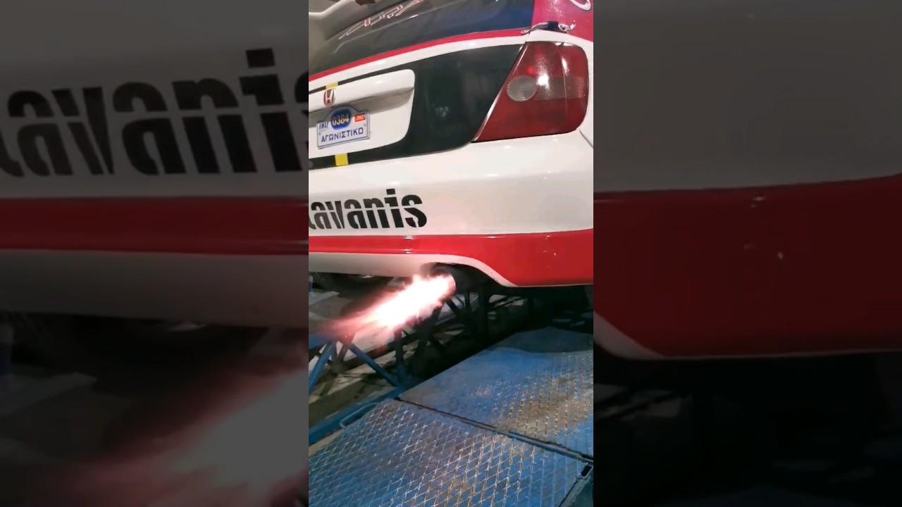 Honda civic Ep3 shooting flames - k20 #flames #exhaustsound #honda #johnnyscarbon #dyno