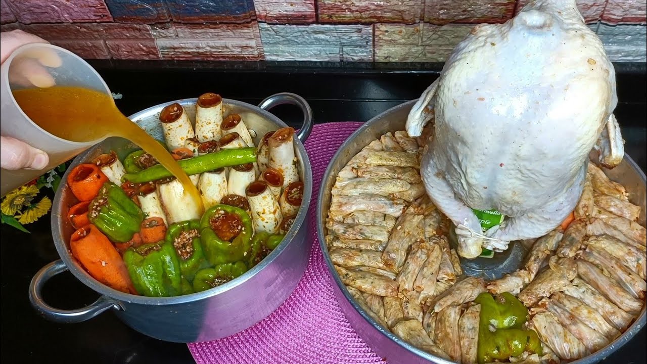 حماتى قالتلى يا ذكيه اعملى الفراخ المشويه مع المحشي فصينيه واحدة فى الفرن👌محشي جزر كرنب محشي الورقه