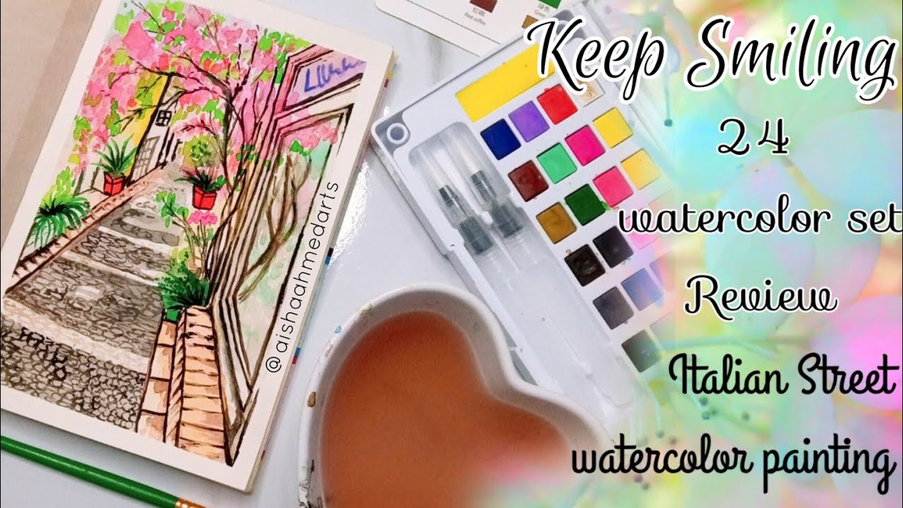 Keep Smiling 24 watercolor set review | Italian Street Scene Watercolor painting | unboxing