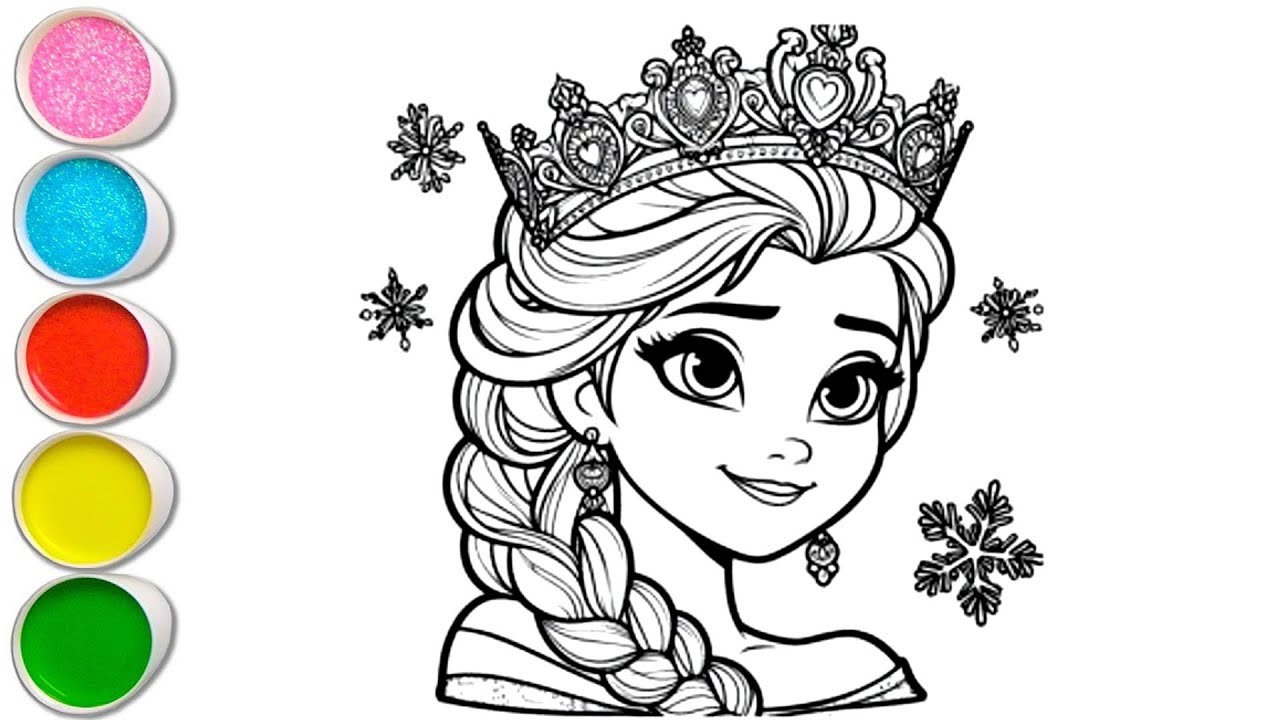 Милый рисунок Эльзы из мультфильма «Холодное сердце» для детей, раскрашивание и рисование для мал...