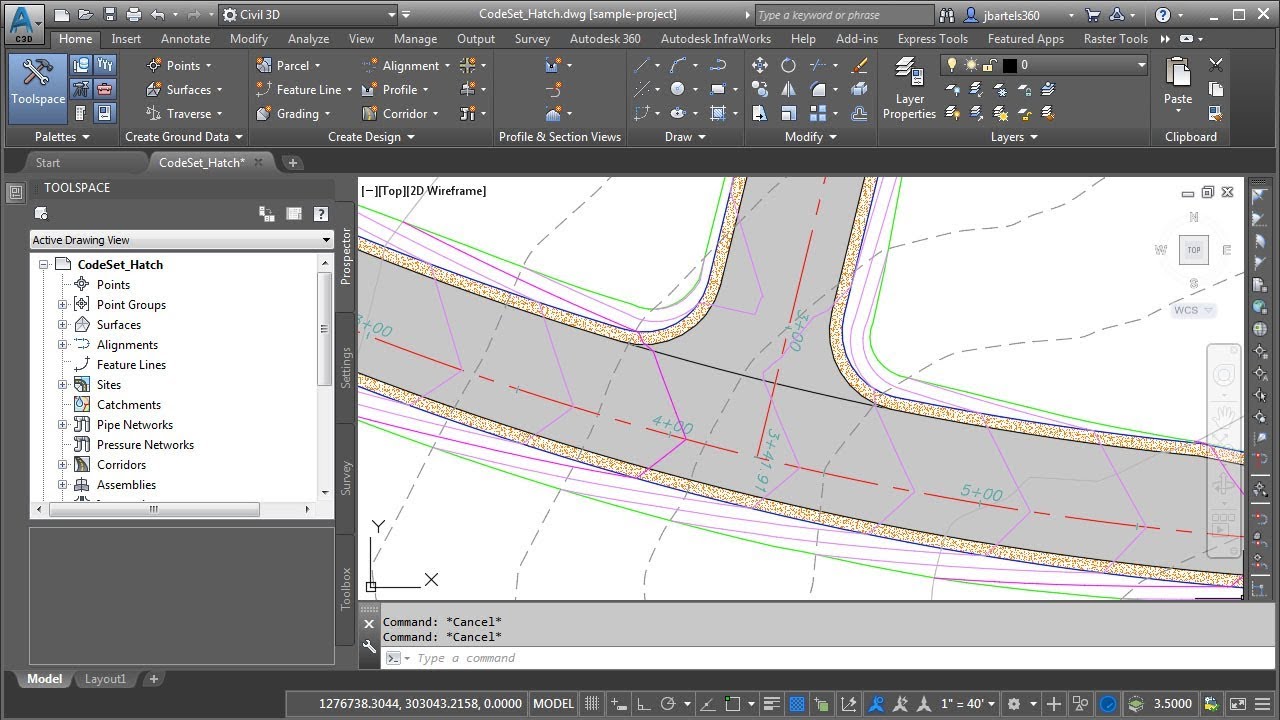 Hatching Civil 3D Corridor Models using a Code Set Style