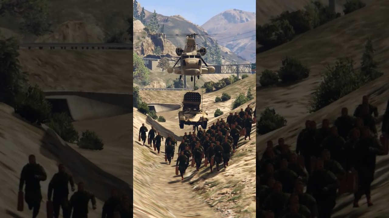 Cargo Helicopter Heavy Entery In  Military Base Soldiers In Action Gta-5