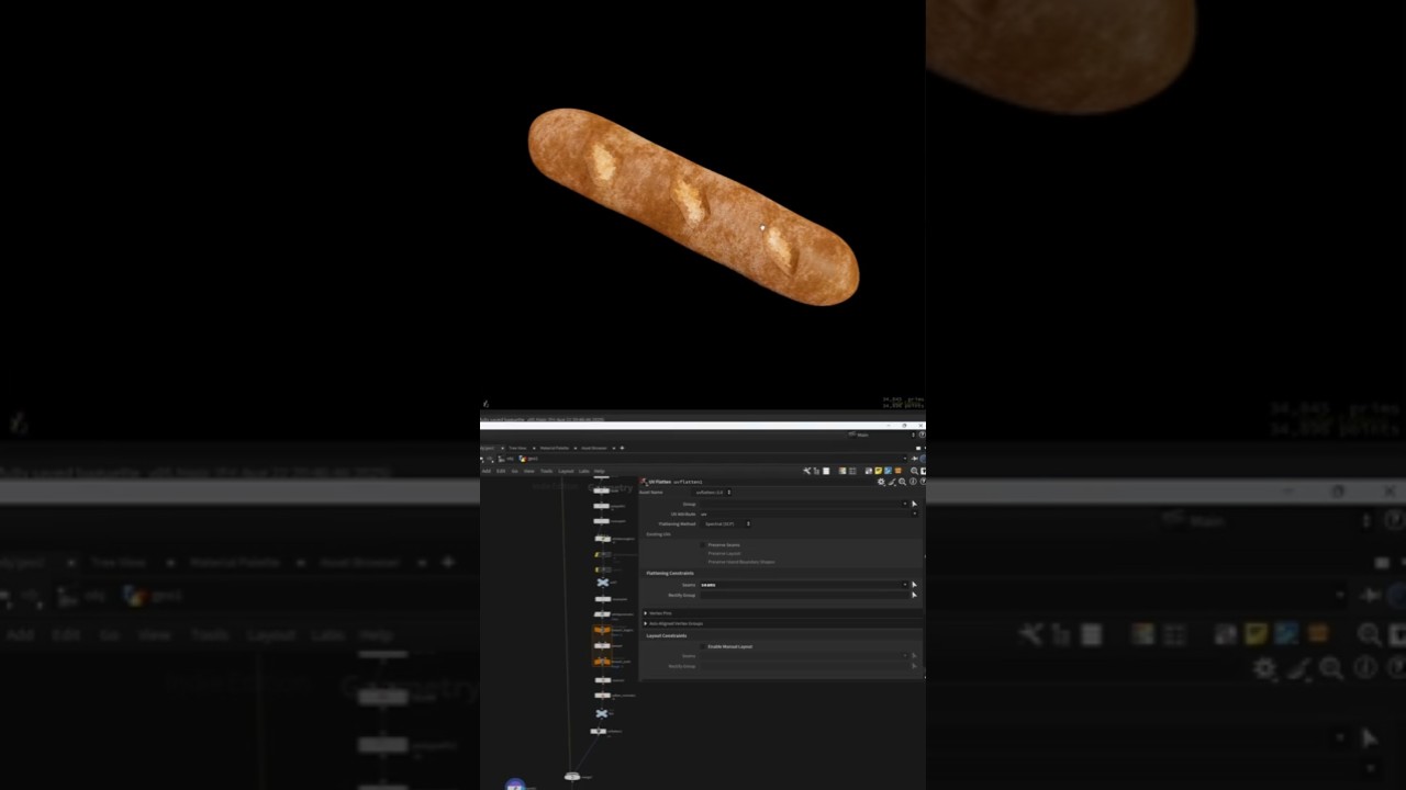 Procedural Baguette in Houdini #houdini #procedural #vex