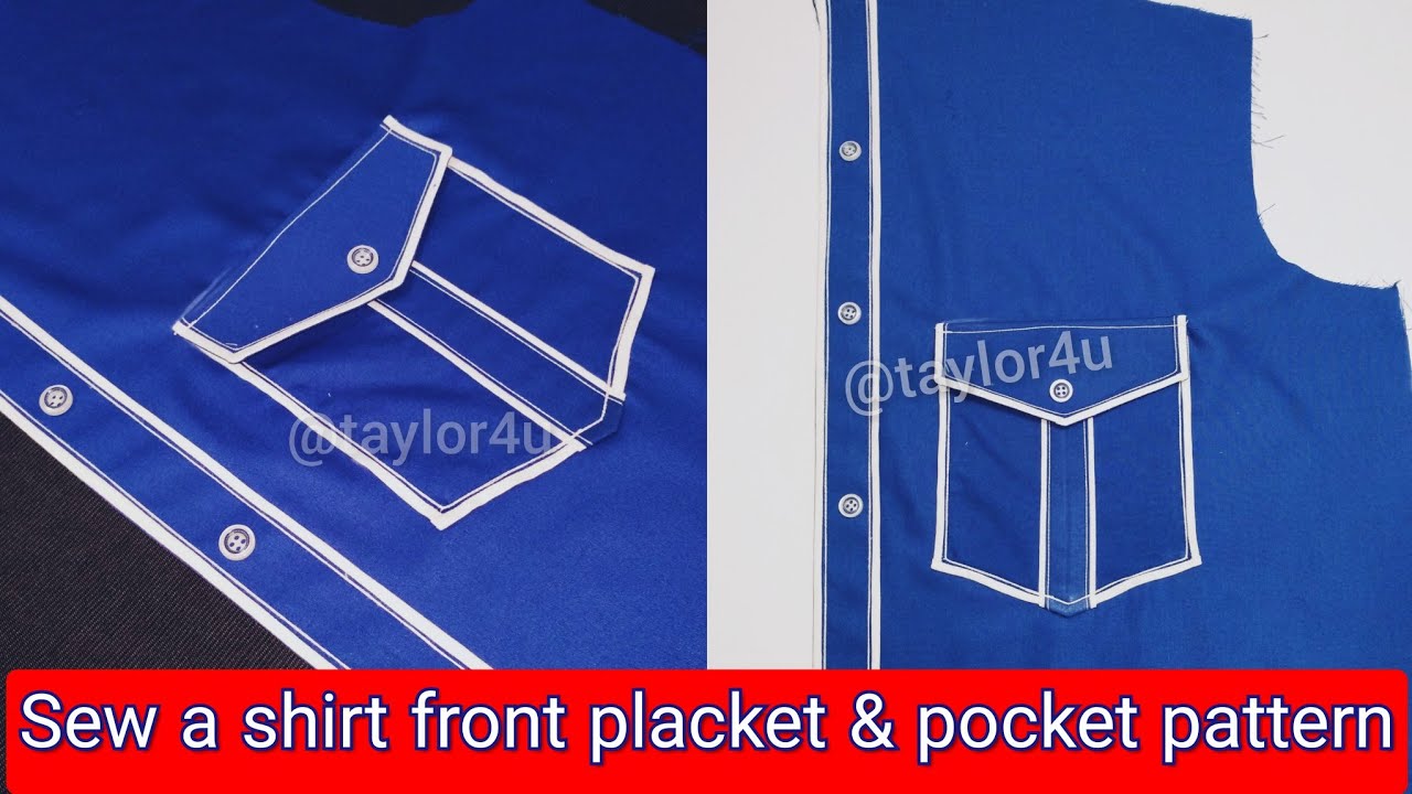 Sewing SHIRT FRONT Placket and Flap Pocket design | designer shirt front patti cover pocket