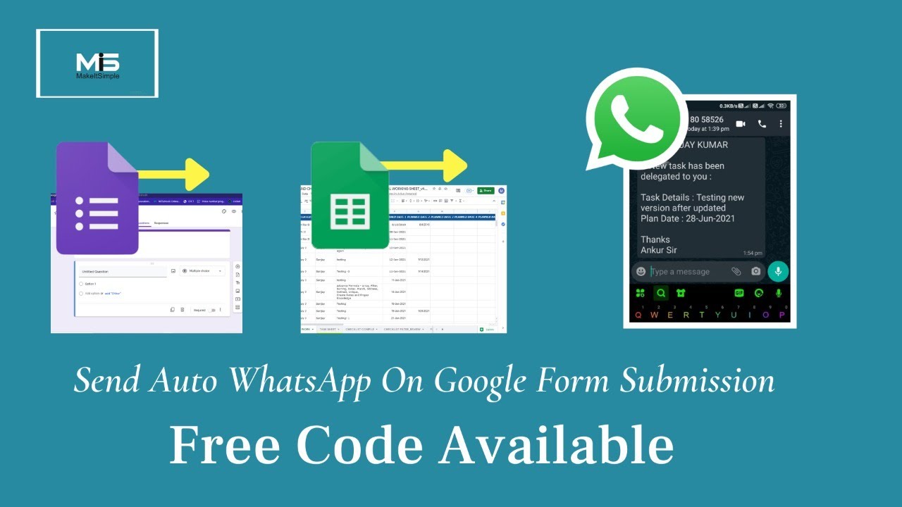WHATSAPP FROM GOOGLE SHEET | FREE CODE | ADD IN ANY GOOGLE SHEET | EASY TO SET UP | ONLY API CAHRGES