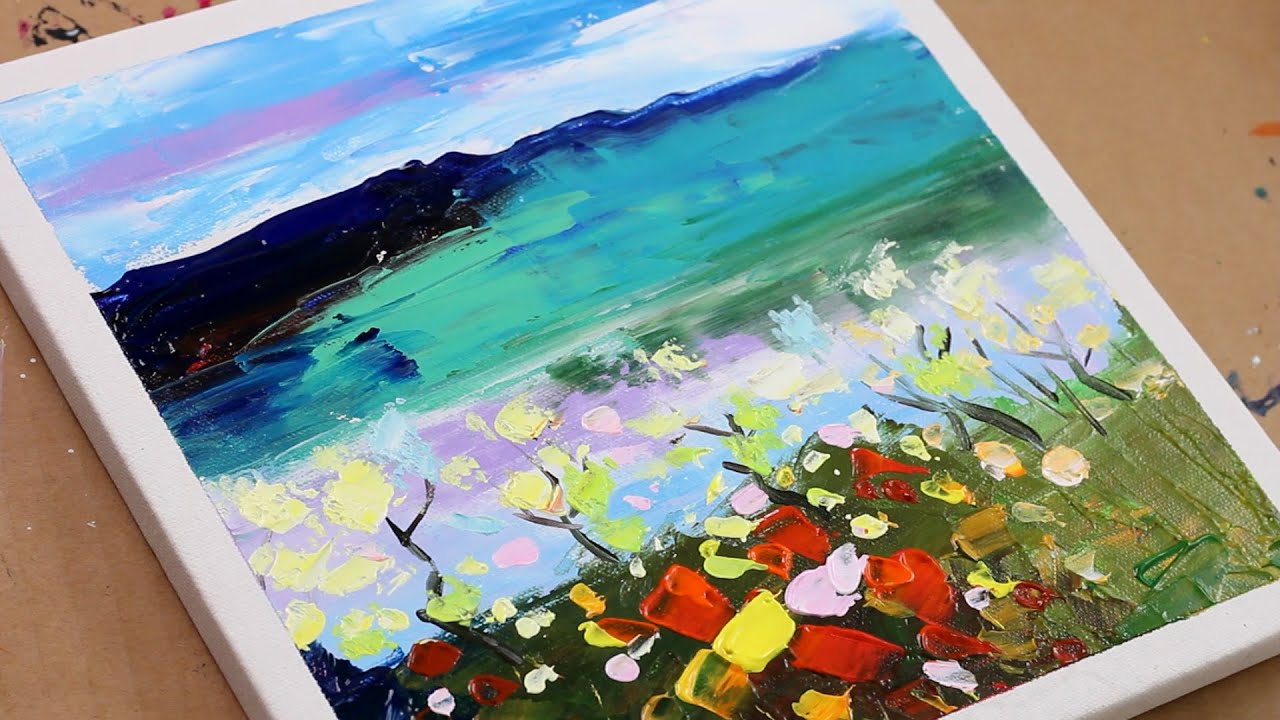 Seascape and Flower  Abstract Painting / Landscape / Satisfying / Daily Art Therapy / Day #082
