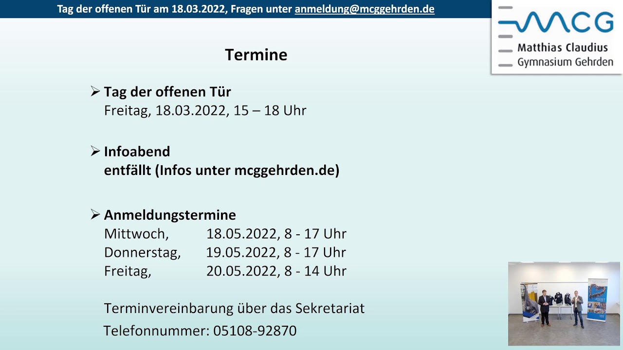 Tag der offenen Tür MCG 2022 ab 17:00 Uhr