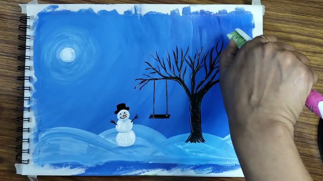 Snow Painting | Snow Scenery Painting 