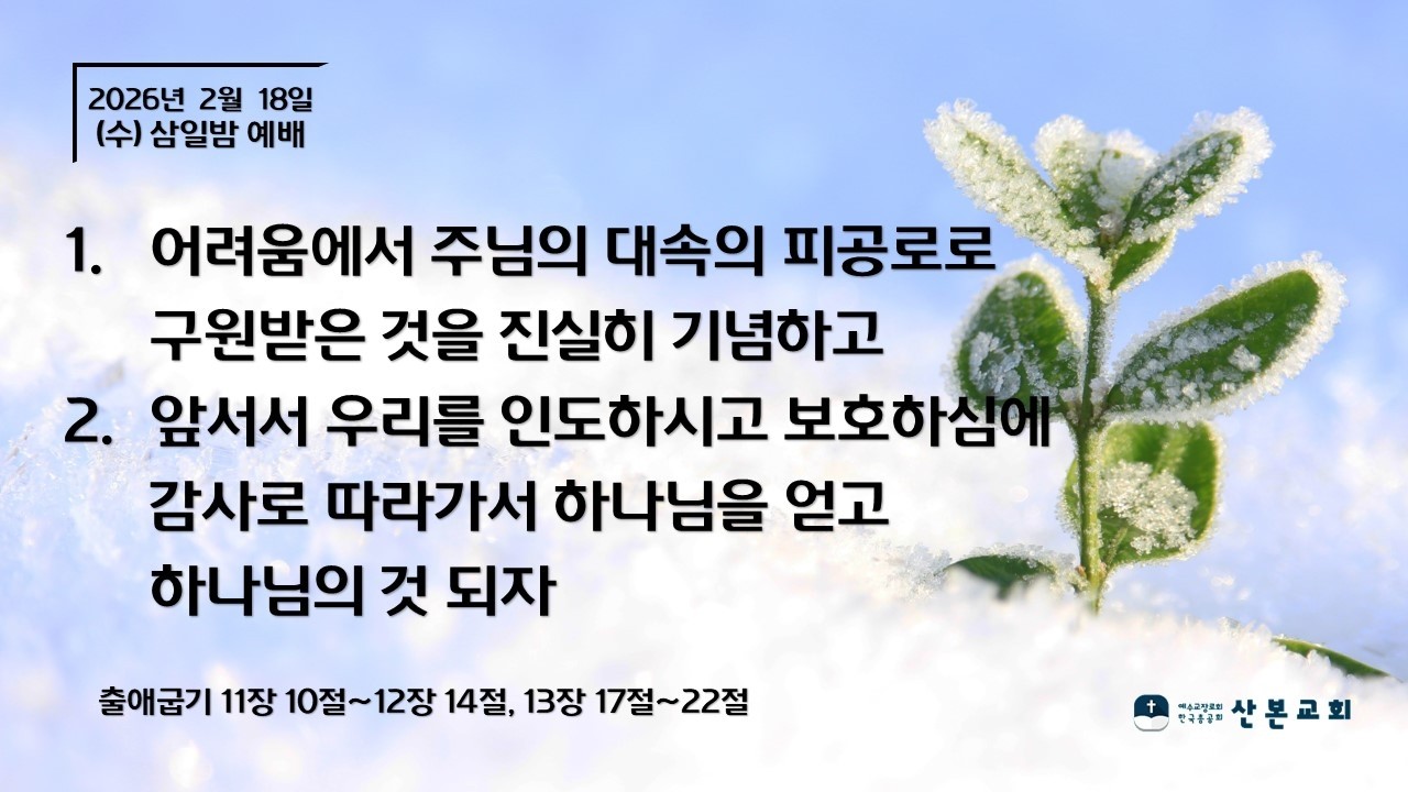 260218-삼일밤 예배 (출11:10~12:14)                                                  김윤수 목사님 설교