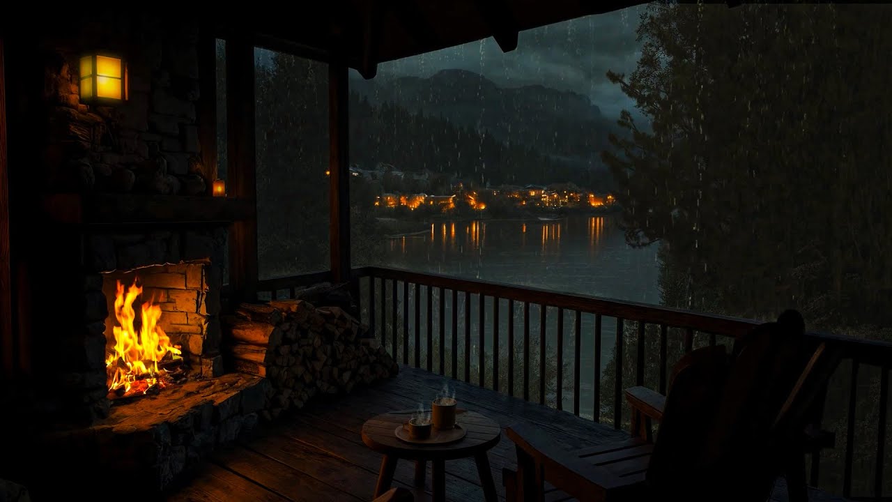 Resting in a Wooden Cabin by the Lake•Gentle Rain&Crackling Firewood •Peaceful Night Into Deep Sleep