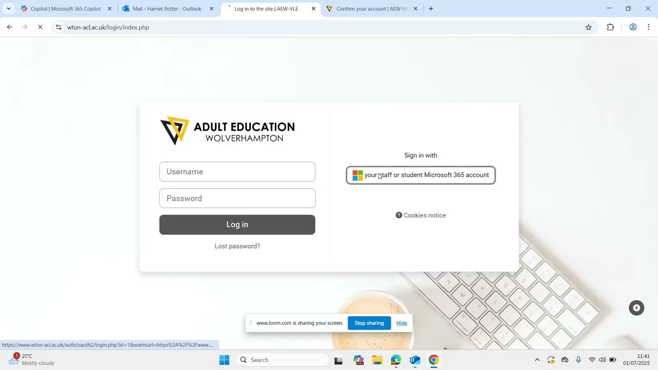 Sign in to the VLE for the first time