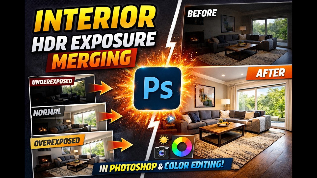 Interior HDR Exposure Merging in Photoshop | Step-by-Step Tutorial