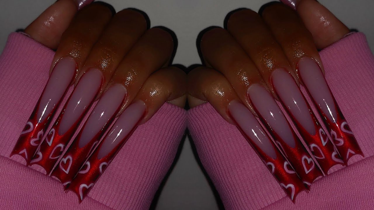 ❣️RED VALENTINE’S DAY NAILS❣️| acrylic nail tutorial + nail art!✨
