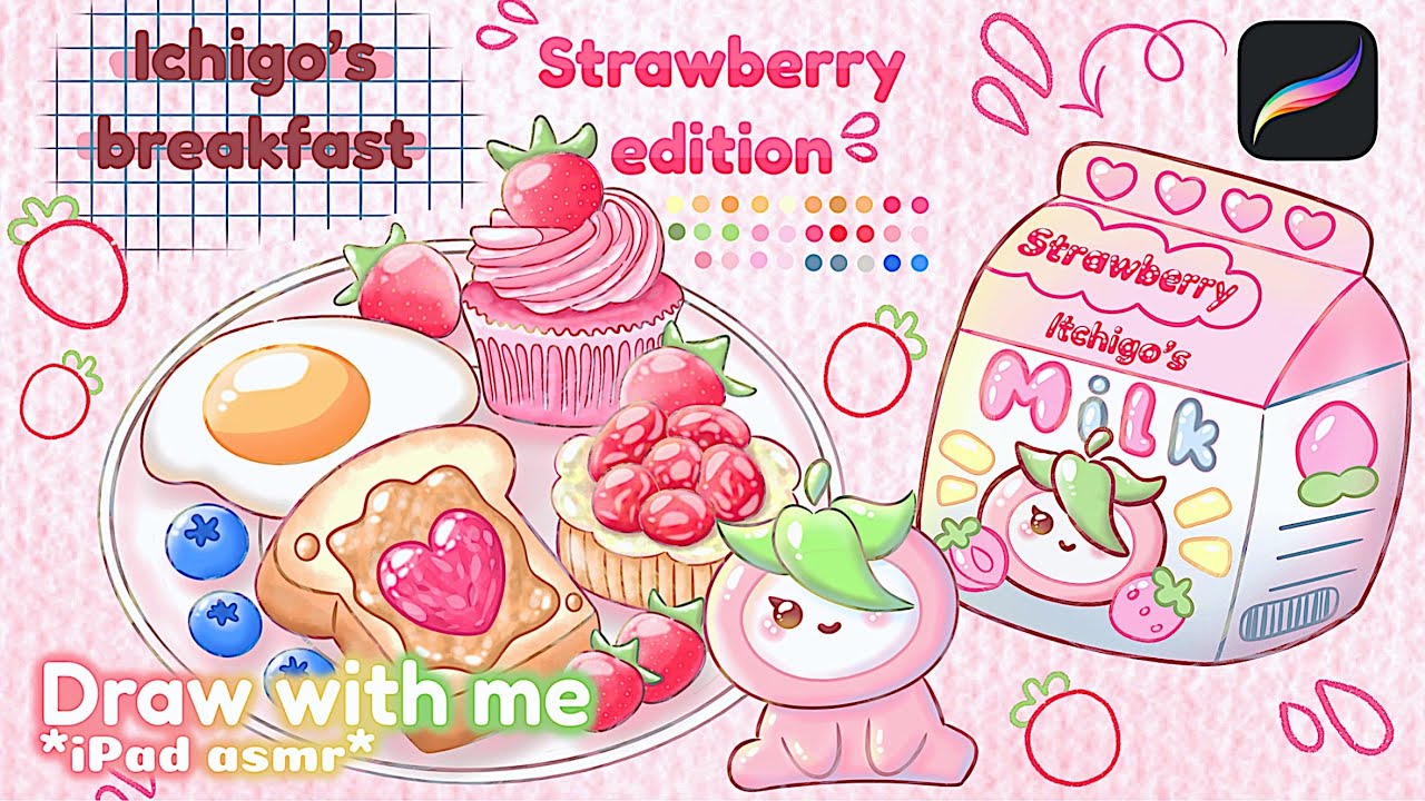 ASMR Strawberry Breakfast 🍓✮ Cozy art illustration [Apple Pencil sounds+iPad+procreate]