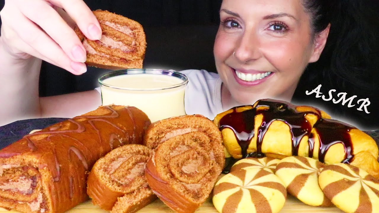 CHOCOLATE SWISS ROLL, STUFFED COOKIES & CROISSANT 🥐 | No Talking | ASMR Mukbang - 먹방 | Eating Sounds