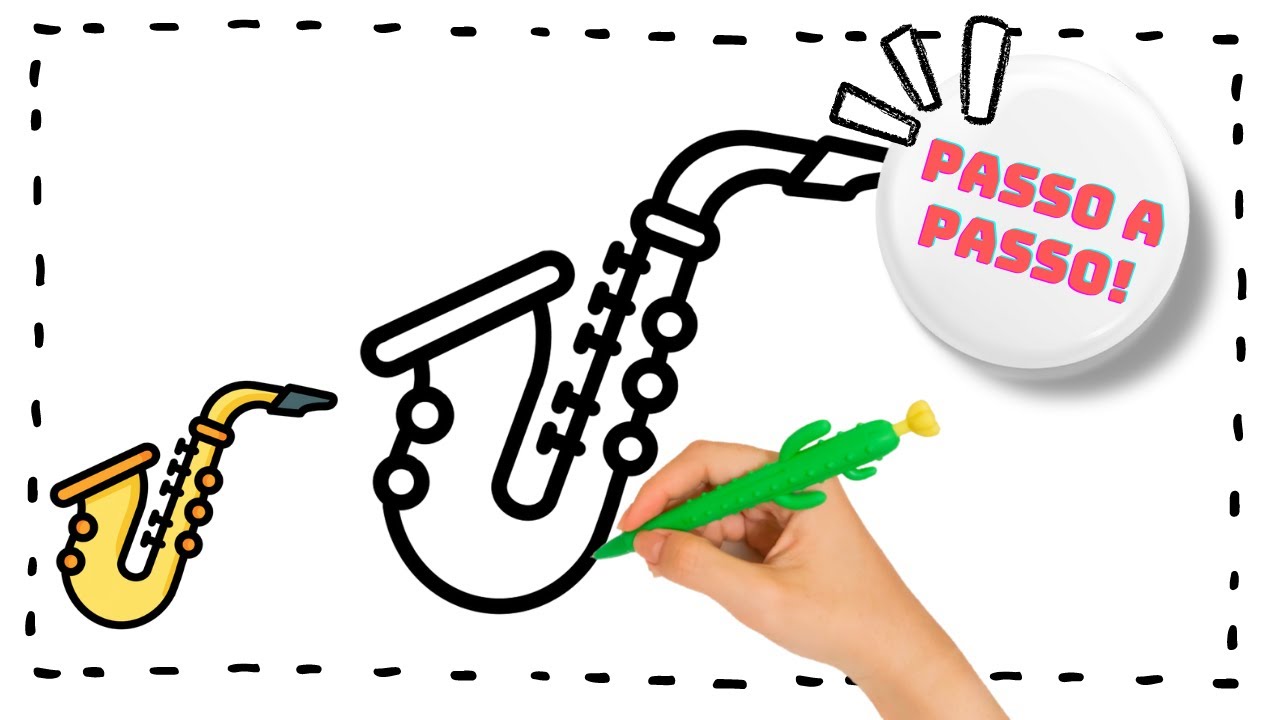 🟡 COMO DESENHAR SAXOFONE FÁCIL PASSO A PASSO • Tutorial de Desenho Instrumentos Musicais | ArteKIDS