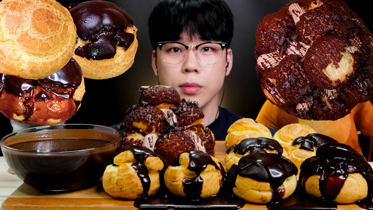 ASMR 초코범벅 바닐라슈 초코슈 슈케이크 먹방 디저트 리얼사운드 Chocolate Choux MUKBANG DESSERT REAL SOUND チョコレートシューケーキ