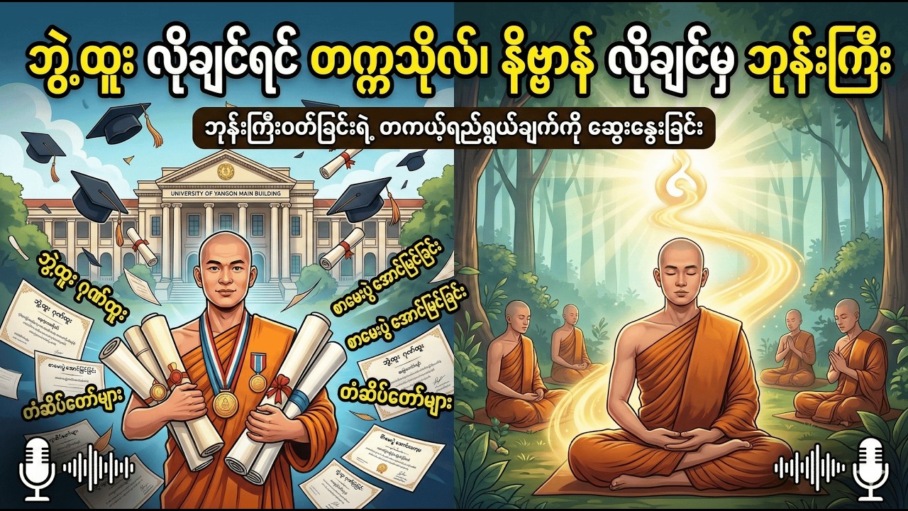 ဘွဲ့ထူးဂုဏ်ထူး လိုချင်ရင် တက္ကသိုလ်သွားပါ၊ နိဗ္ဗာန်လိုချင်မှ ဘုန်းကြီးဝတ်ပါ #ဝိပဿနာ #နိဗ္ဗာန် #ဓမ္မ