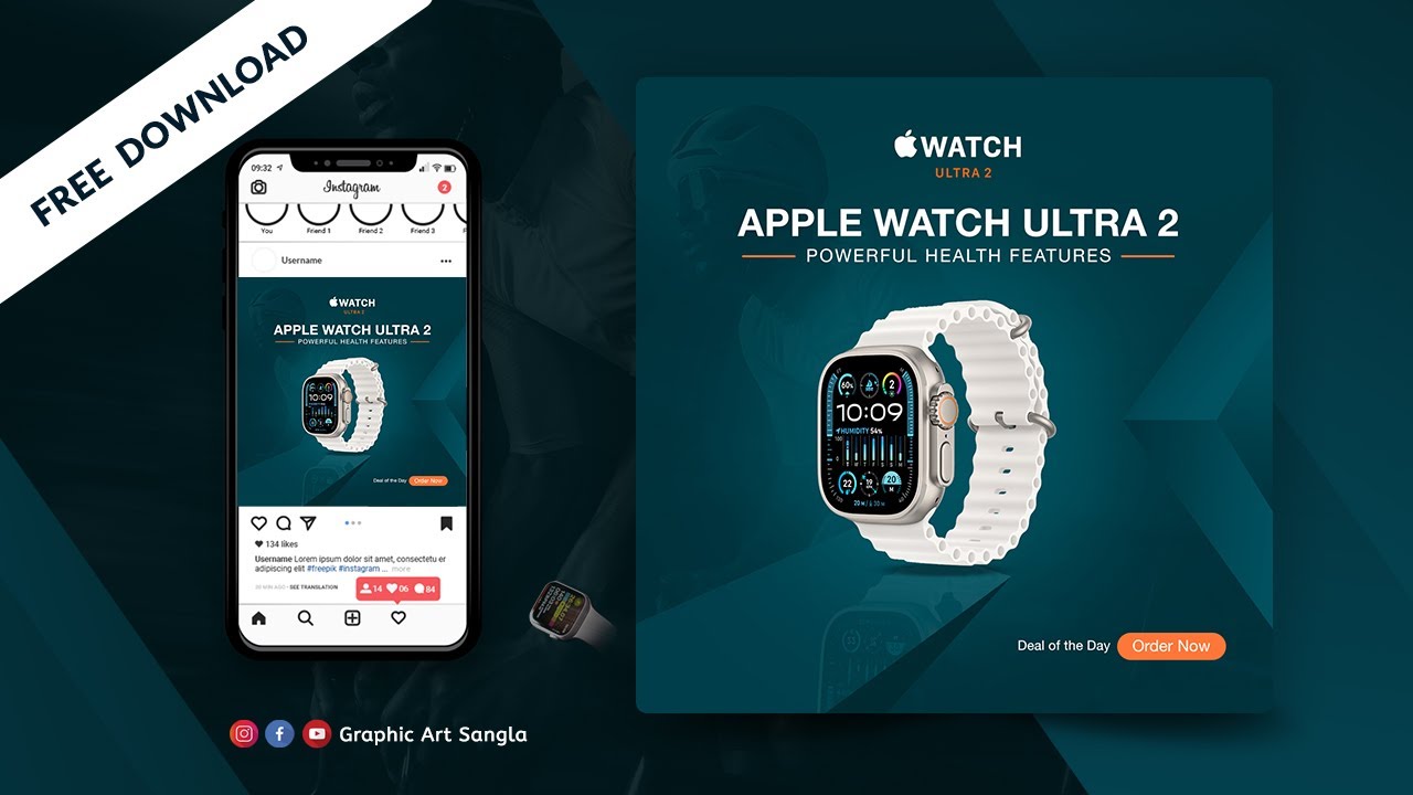 How to Design a Smartwatch Banner | Social Media Ad in Photoshop | Free PSD Template