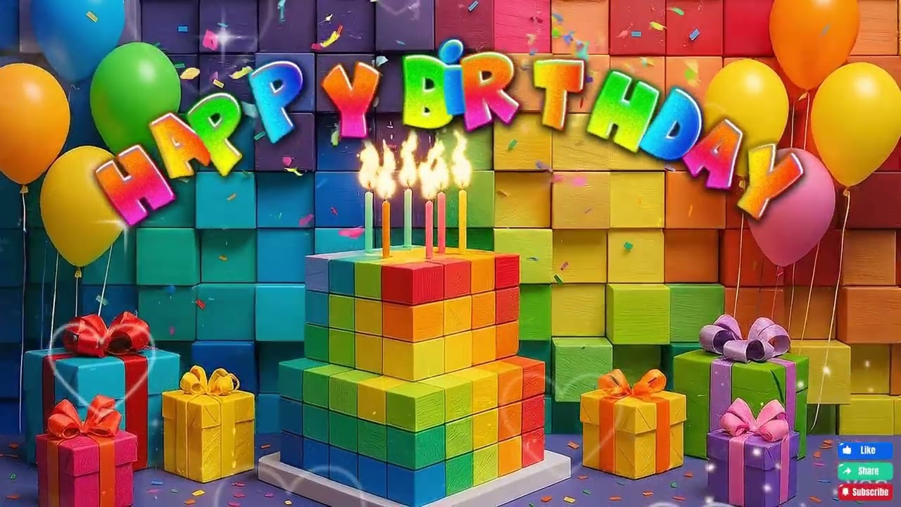2 hrs Colorful Happy Birthday Background | Cube Cake | 4K Celebration Wallpaper Fireworks