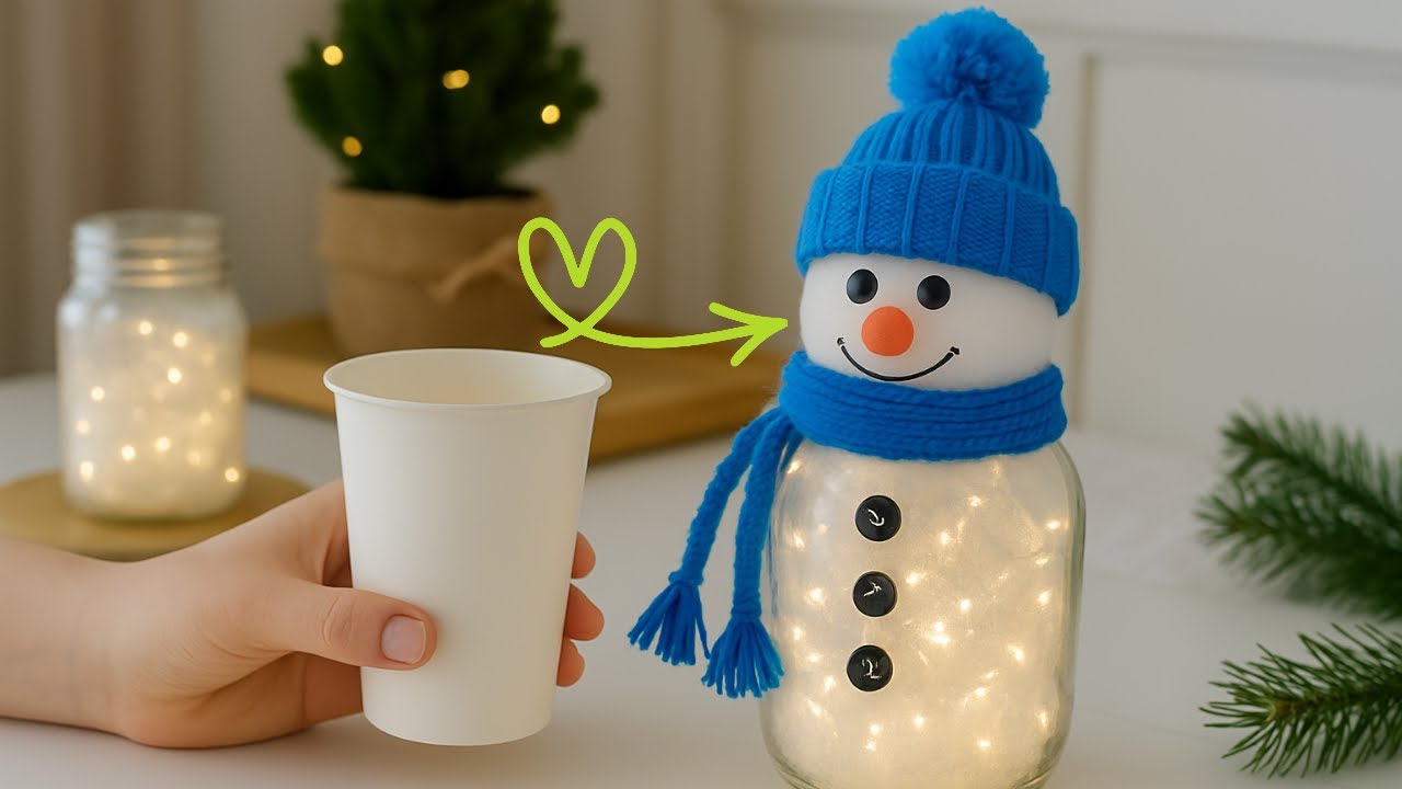 Anyone Can Make This Simple Cute Snowman Using Just Glass Jars! Genius Christmas Idea!