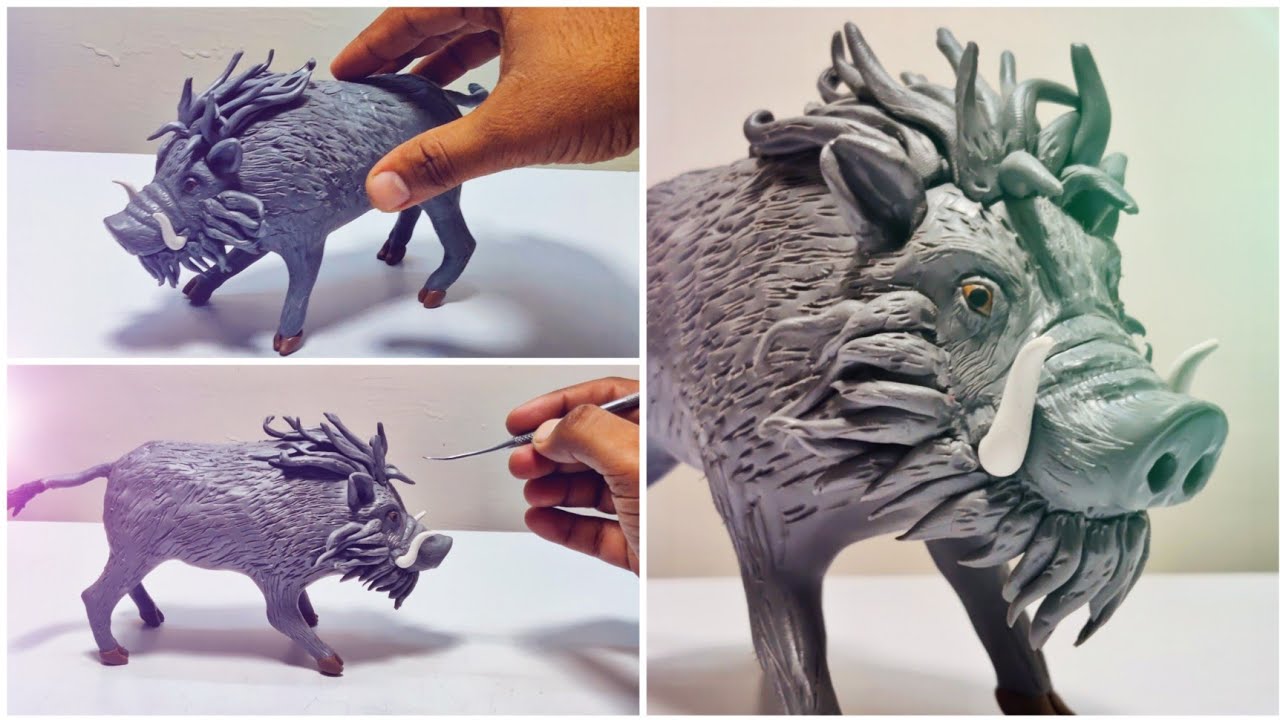 sculpting clay: wild boar 🐗 made from Polymer clay | mouldit clay art | Clay modelling| Clay Art