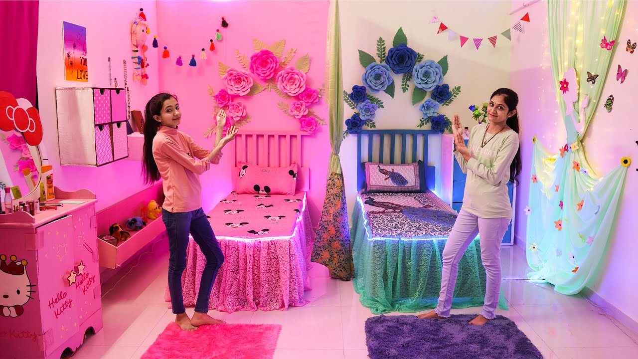 2 Sisters ❤️ BedRoom Makeover - On Her Choice[Pink & Green] 👉(Most Beautiful) #Love #Fun