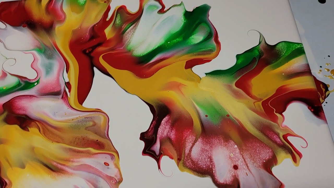 (261) ACRYLIC POURING - DUTCH Pour with CHRISTMAS COLORS - Very FESTIVE!