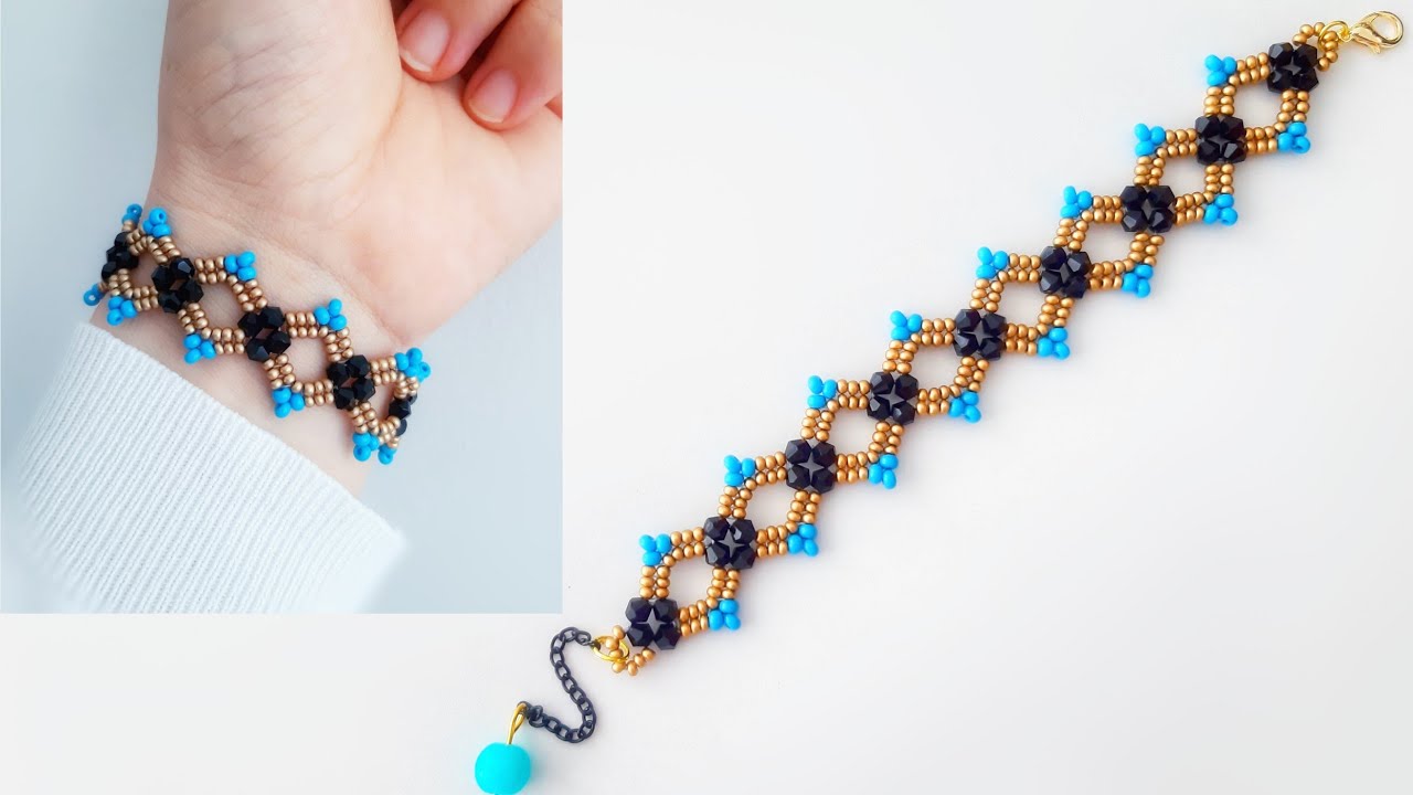 Herringbone Tekniği ile Kristalli Şık Bileklik Yapımı. Stylish Bracelet Making. Beading Tutorial.