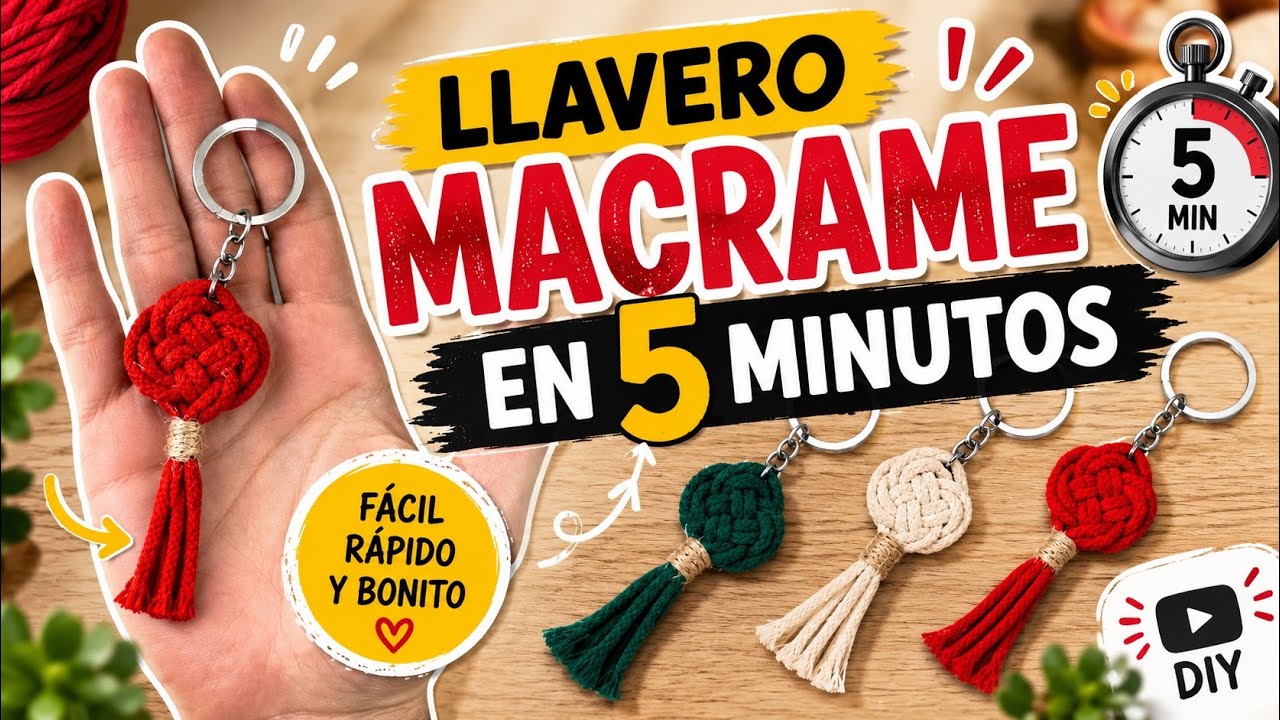 LLAVERO MACRAME EN 5 MINUTOS ✨ solo 2 nudos // MACRAME KEYCHAIN ​​IN 5 MINUTES 🗝️ only 2 knots