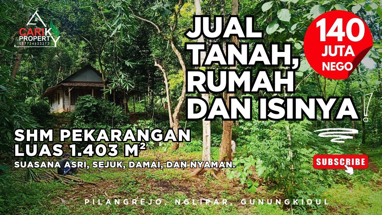 ❌Terjual❌ tanah bonus rumah, ada pohon duriannya luas 1.403 m2 Pekarangan, suasana asri