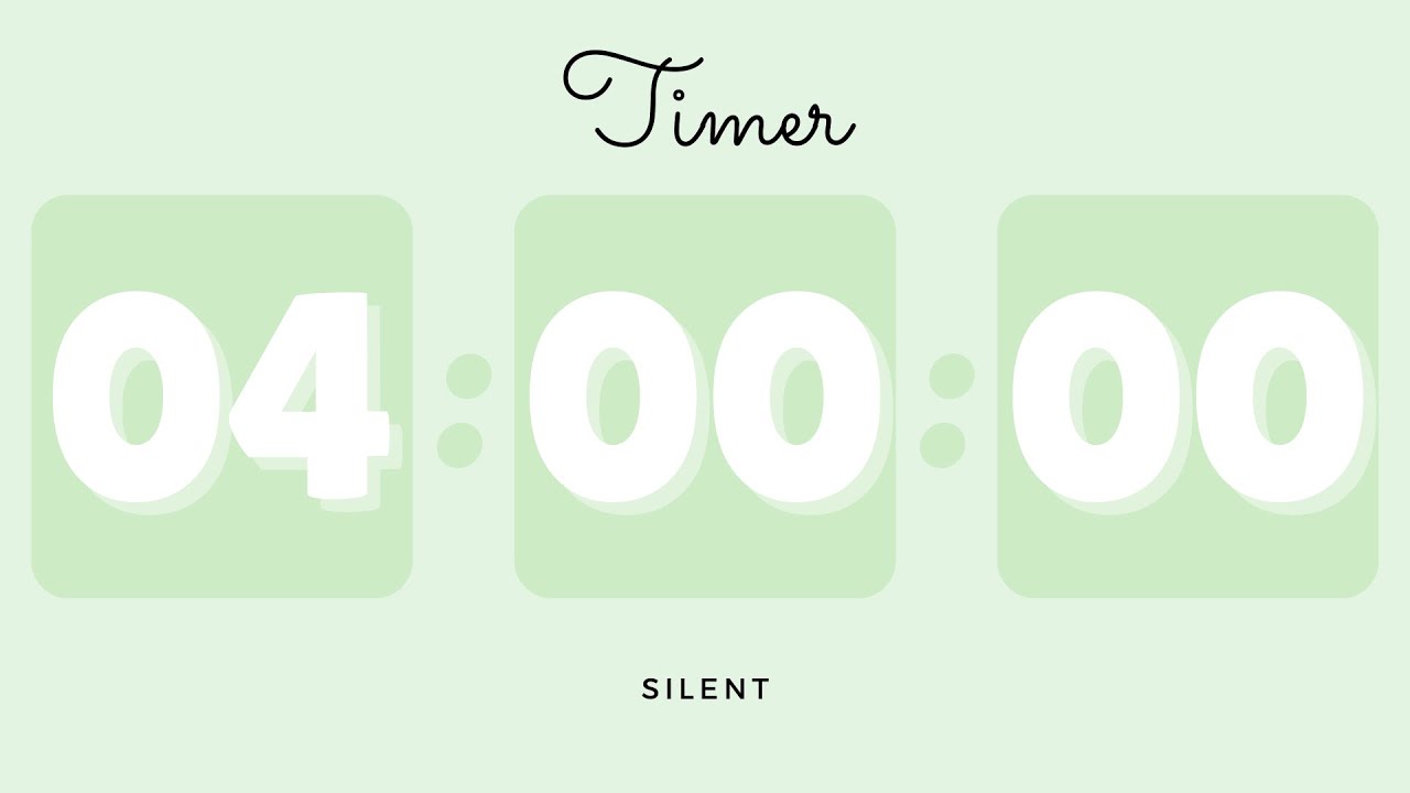 ☘️ 4 Hours Silent Timer with Cute Ending Alarm | Pastel Green Timer