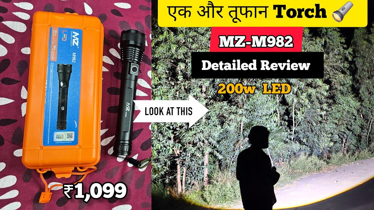 Super Bright 200W Torch || MZ M982 Zoomable Led Torch || Powerful Long Range Focus Torch #mz