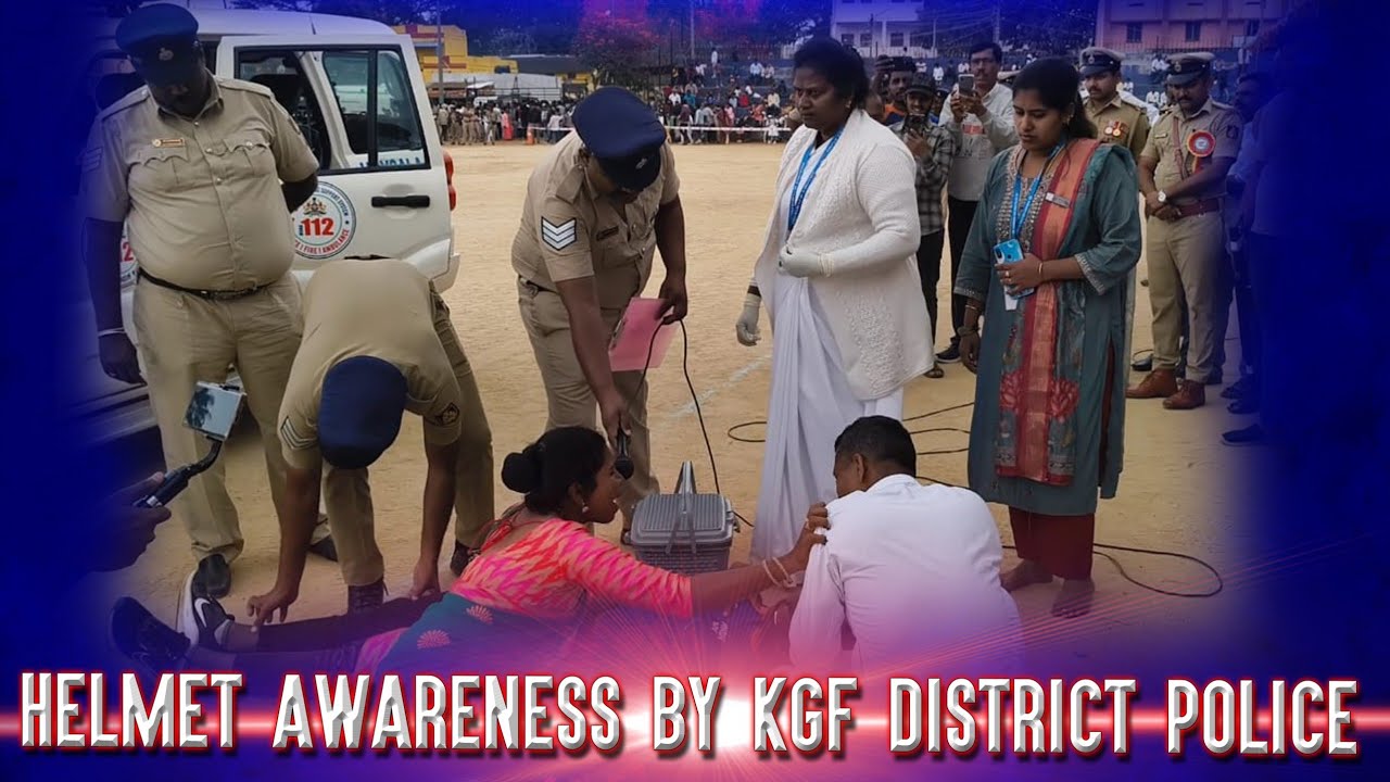 HELMET AWARENESS SKIT BY KGF DISTRICT POLICE AT MUNICIPAL GROUND ON 77th REPUBLIC DAY CELEBRATION...