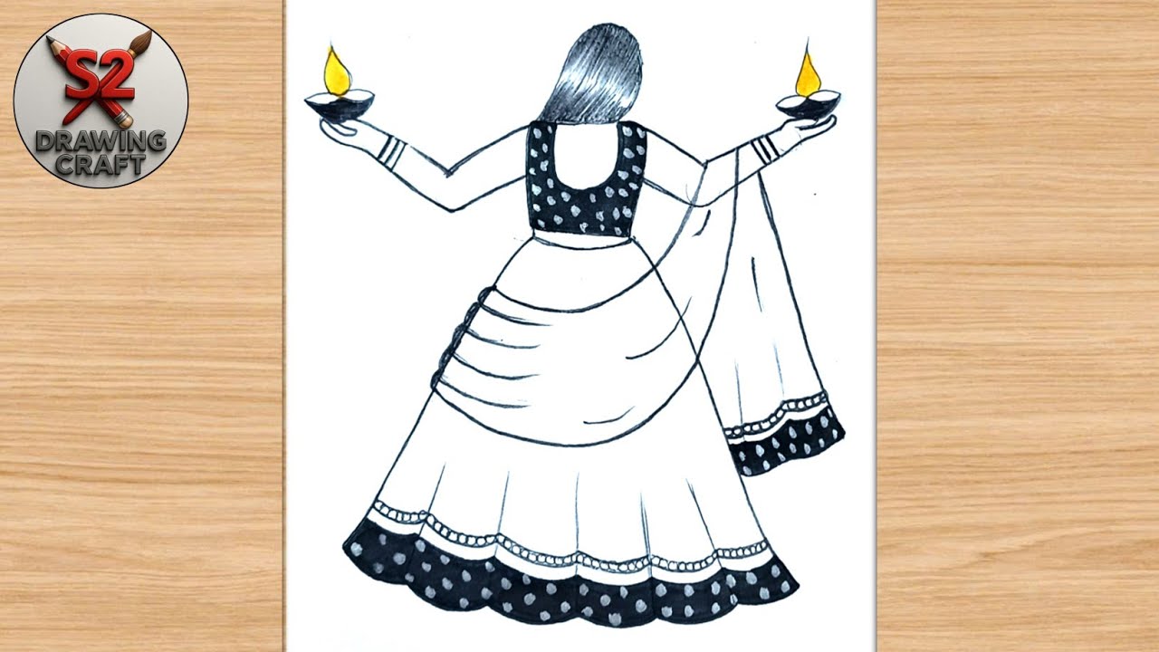 Diwali easy drawing || backside girl draw || pencil draw || how to girl a draw || diwali 2025