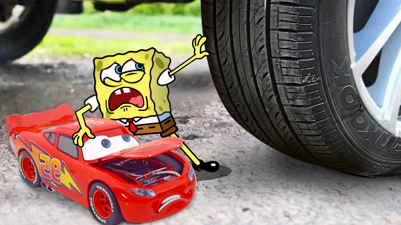 Stop !! No Crushing SpongeBob vs Lightning Mcqueen Car 🚓 Crushing Crunchy & Soft Things by Car