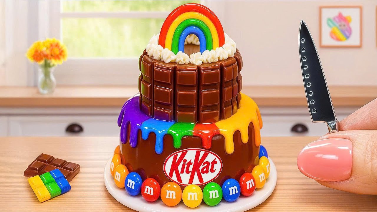 Радужный шоколадный торт KITKAT: эпическое шоу по декорированию! 🌈🍫 Украшение мини-торта &laquo;Радуга&raquo;