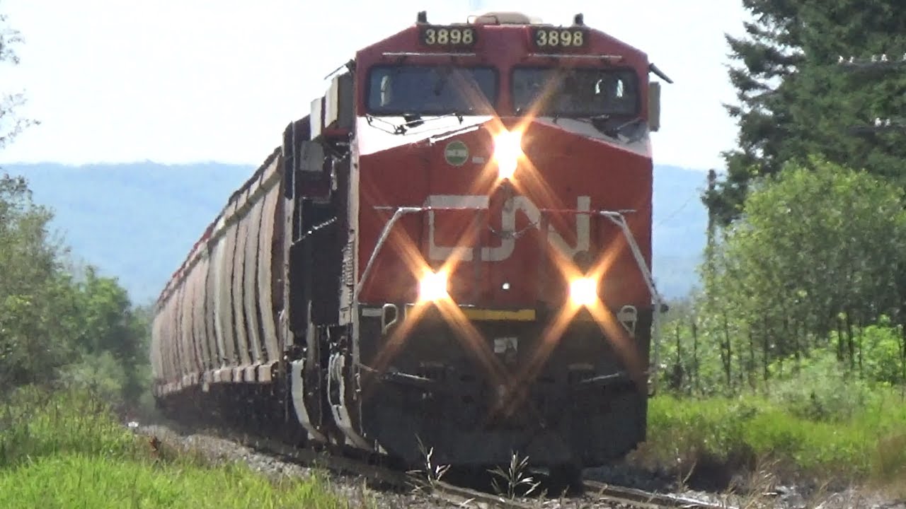 Long and Heavy Loaded 192 Car Potash Train CN B730 w/Mid & DPU DPSu Rolling thru Sainte Basile, NB