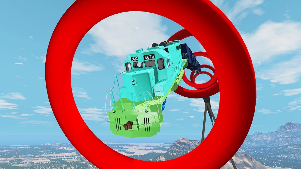 impossible Train Jumps Stunts Crashes - Train Jumps through massive Circles | Beamng drive