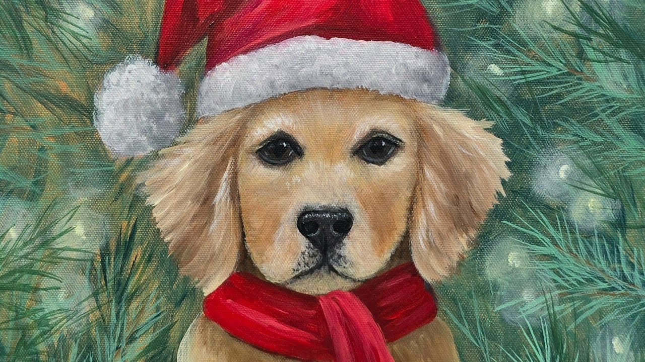 How to Paint a Christmas Puppy Acrylic Painting LIVE Tutorial