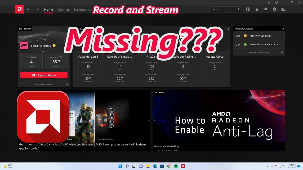 AMD Radeon Record and Stream options missing