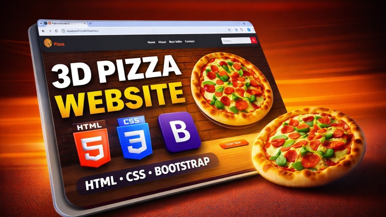 3D Pizza Website with HTML CSS Bootstrap with awesome interactive#Webdevelopment #3dmodeling