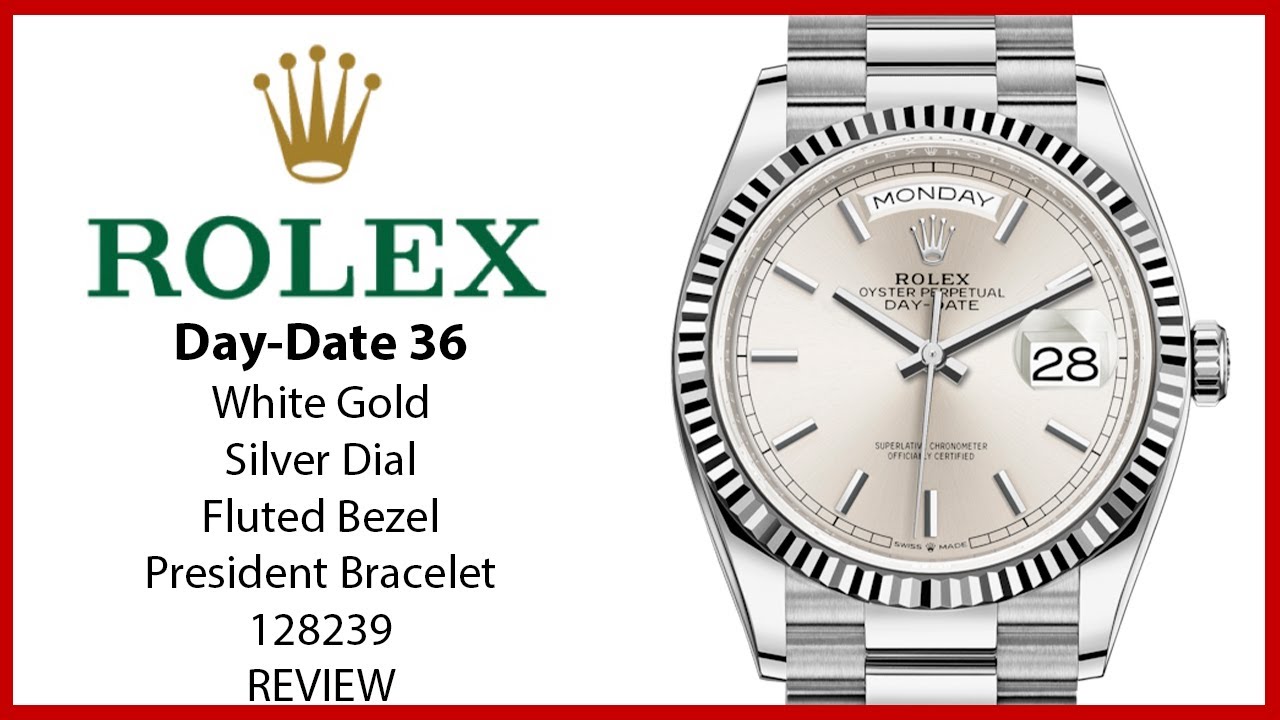▶ Rolex Day-Date 36 White Gold Silver Index Dial & Fluted Bezel President Bracelet 128239 - REVIEW