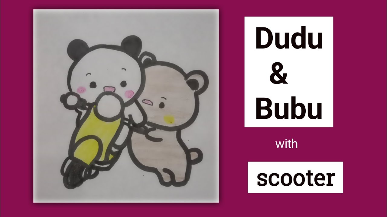 How to draw a cute Dudu and Bubu with scooter 🛵 