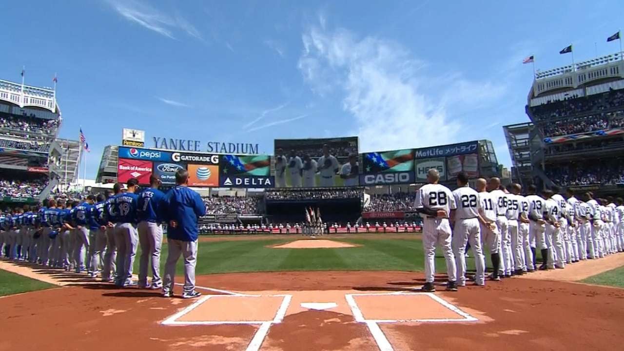 TOR@NYY: West Point Band performs Opening Day anthems