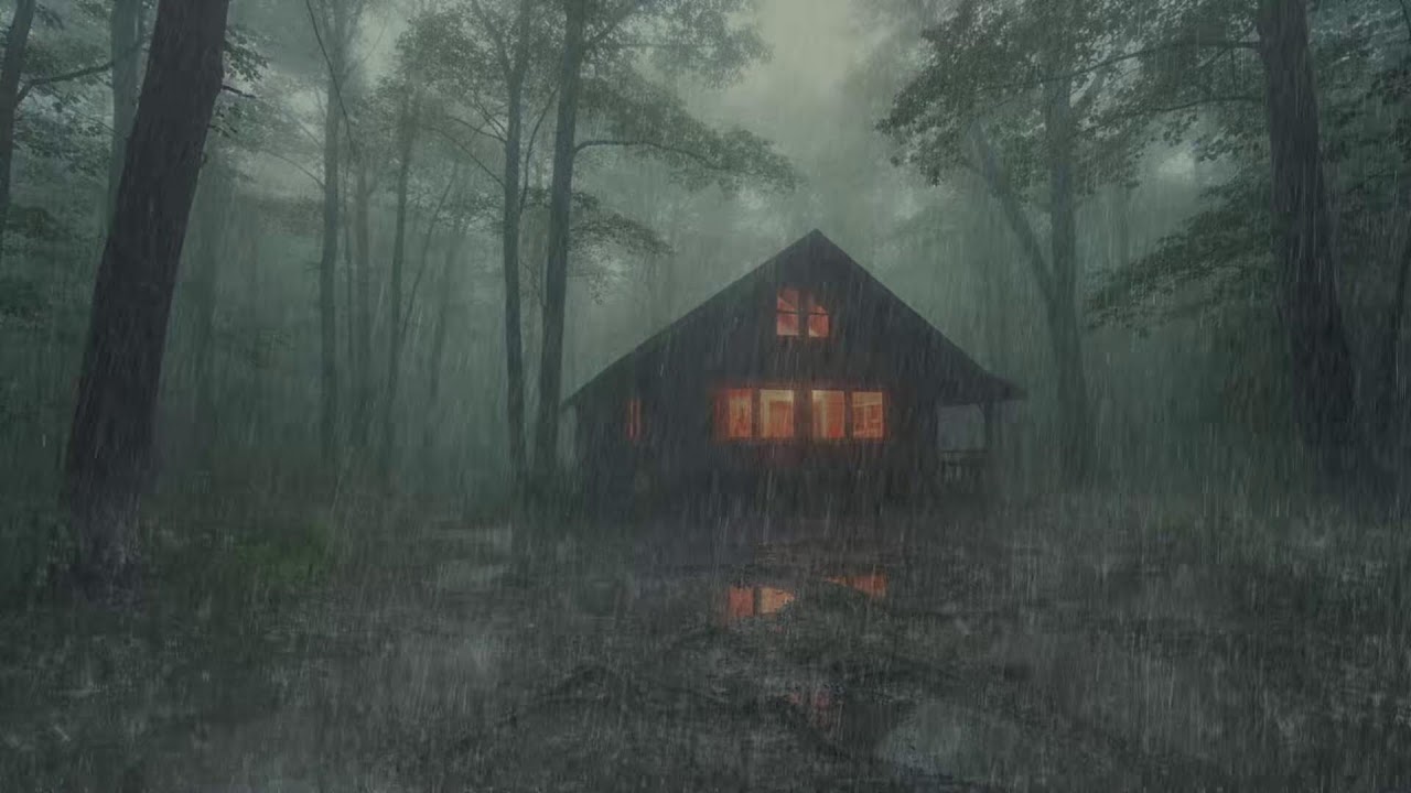 Night Rain Forest Cabin Ambience | Calm Mind and Sleep