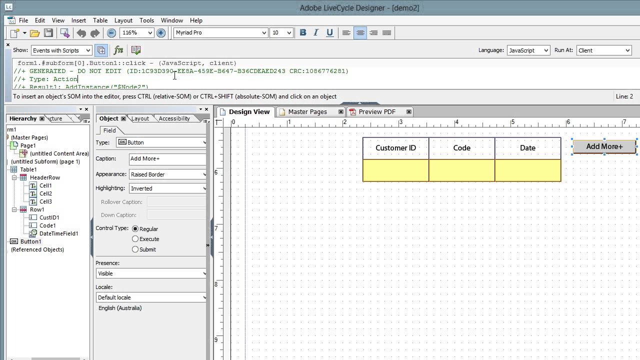 Adding Rows and Showing Optional or Alternative fields in LiveCycle Designer