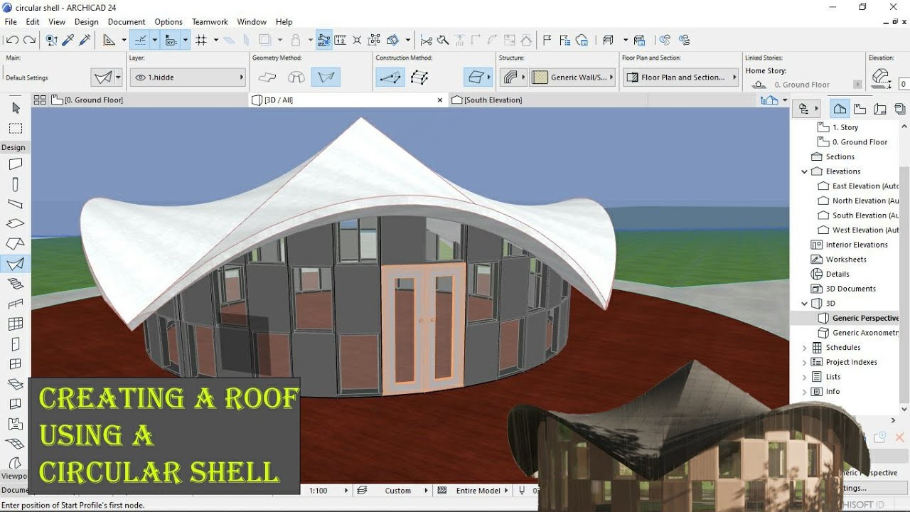ARCHICAD 24: Creating a roof using a circular Shell
